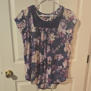 Kim Rogers Purple and Cream Floral Blouse